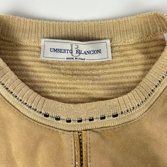 Umberto Bilancioni Sweater Men 52 Linen Blend Leather Pullover Italy Vintage Top - Picture 13 of 16